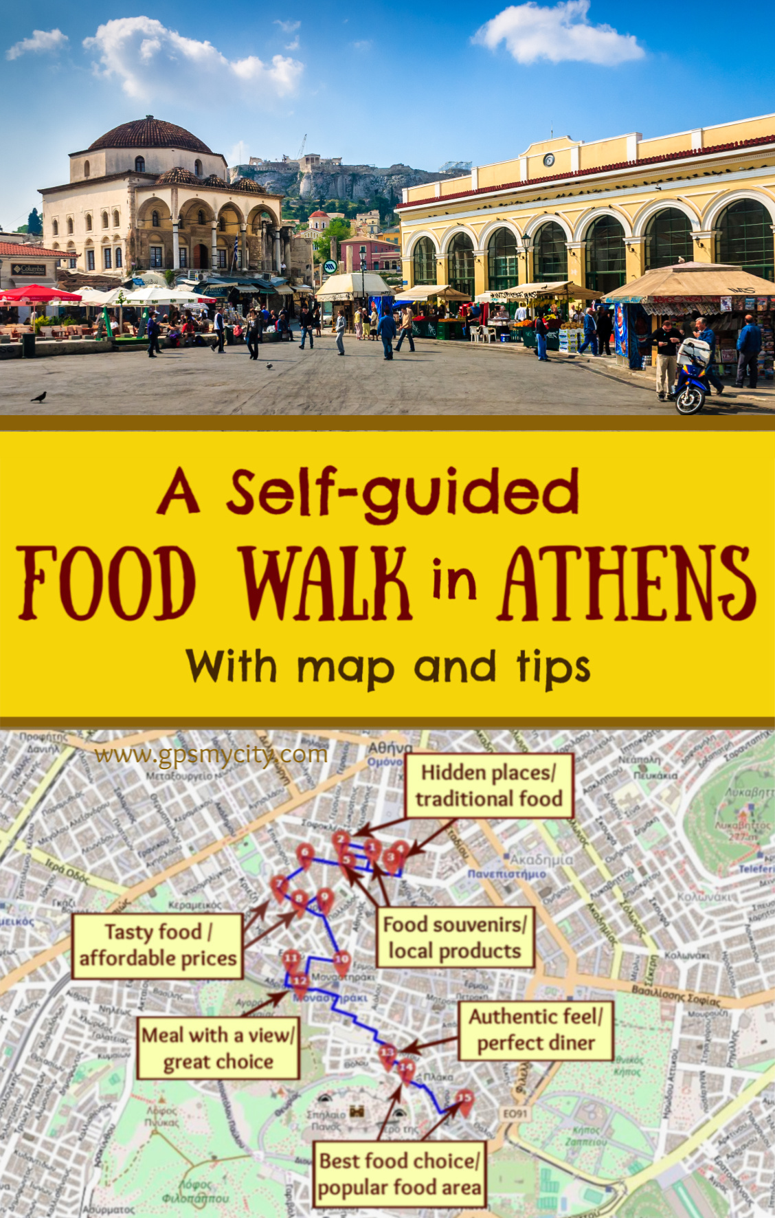 self guided food tour athens