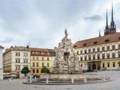 Zelný Trh (Vegetable Market Square) and Parnas Fountain, Brno